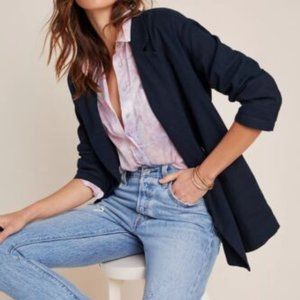 Amadi Kaye Navy Linen Blazer from Anthropologie